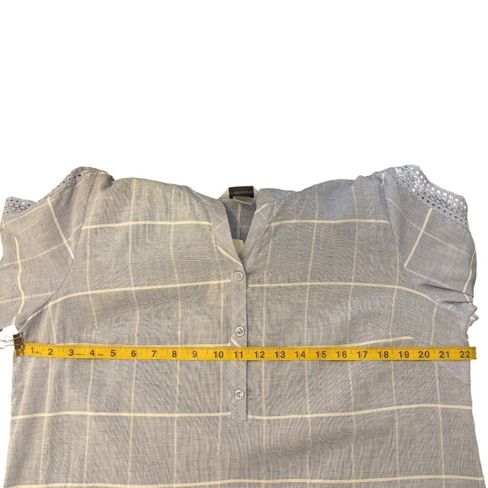 Christopher & Banks Blue Plaid 3/4 Sleeve Tunic Top W/Lace Detail Size L - Picture 10 of 13